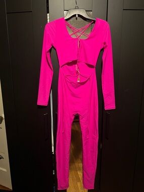 SKIMS Fuchsia Lace-Up Catsuit - Small
